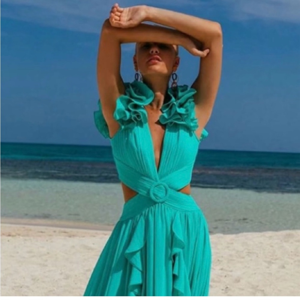 PatBO Teal Ruffled Maxi Dress - Picture 4 of 10
